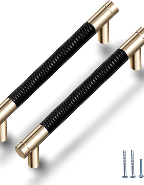 Load image into Gallery viewer, 12 Pack 5 Inch 128 Mm Knurled Cabinet Handles Cabinet Pulls Aluminum Handles Knurled Drawer Pulls Gold and Black Oxidation Finish with Diamond Pattern 6.2" Length (5" Hole Center)
