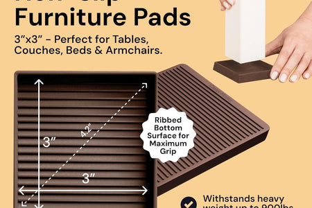 3X3 Square Rubber Furniture Caster Cups with Anti-Sliding Floor Grip (Set of 4) Brown