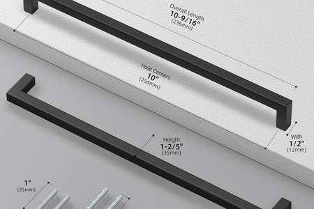 10 Pack Black Square Bar Cabinet Pull Drawer Handle Stainless Steel Modern Hardware for Kitchen and Bathroom Cabinets Cupboard,Center to Center 10In(256Mm) Black Drawer Pulls