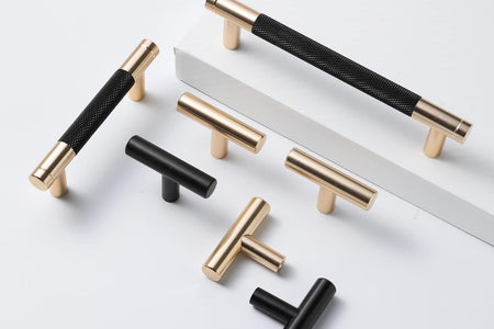 12 Pack 5 Inch 128 Mm Knurled Cabinet Handles Cabinet Pulls Aluminum Handles Knurled Drawer Pulls Gold and Black Oxidation Finish with Diamond Pattern 6.2" Length (5" Hole Center)