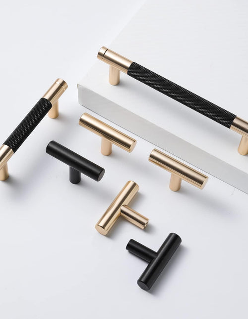 Load image into Gallery viewer, 12 Pack 5 Inch 128 Mm Knurled Cabinet Handles Cabinet Pulls Aluminum Handles Knurled Drawer Pulls Gold and Black Oxidation Finish with Diamond Pattern 6.2" Length (5" Hole Center)
