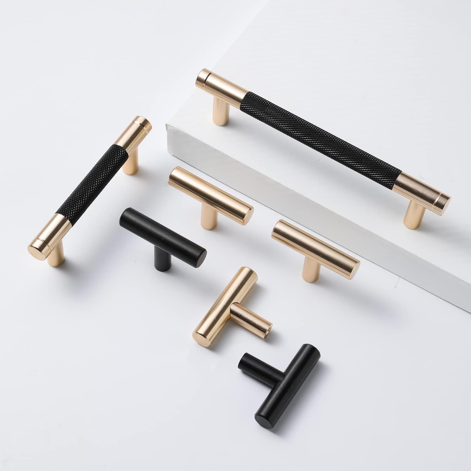 12 Pack 5 Inch 128 Mm Knurled Cabinet Handles Cabinet Pulls Aluminum Handles Knurled Drawer Pulls Gold and Black Oxidation Finish with Diamond Pattern 6.2" Length (5" Hole Center)