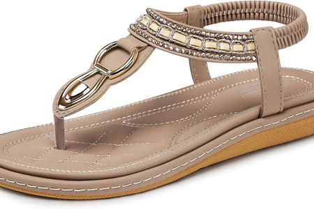 Womens Sandals Dressy Summer: Women Comfortable Walking Flat Bohemian T-Strap Ladies Casual Comfy Sandals
