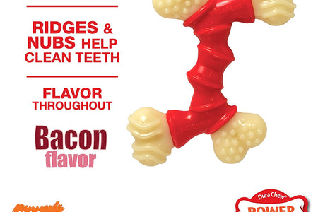 Double Bone Power Chew Toy for Dogs, Dog Toys for Aggressive Chewers, Bacon Flavor, X-Large - 50+ Lbs, 1 Count